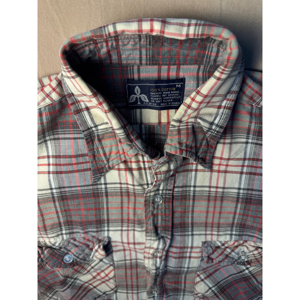 Men's Plaid Button Up‎ Flannel Shirt Medium Gray Red Lumberjack Style - Picture 2 of 6